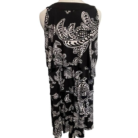 WHBM Tiered Flapper Dress Womens XL Black Paisley Sleeveless Flouncy Career - Picture 4 of 10